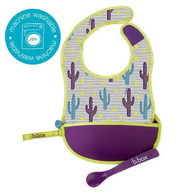 B.box Travel Bib + Silicone Spoon - Cactus Capers (Purple)